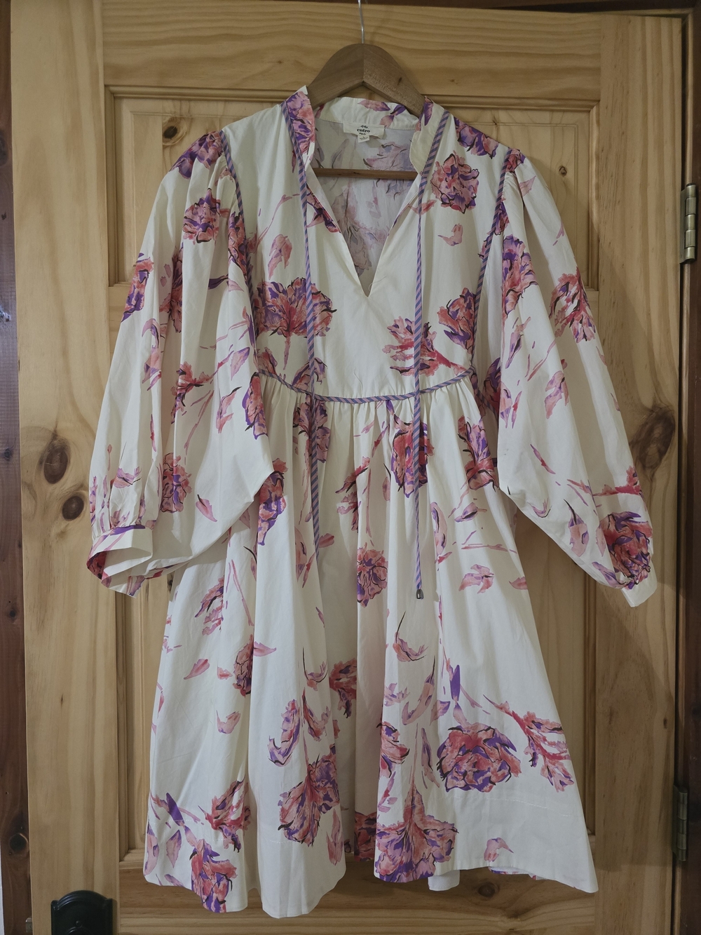 entro Cream Midi Dress with Pink and Purple Floral Print
